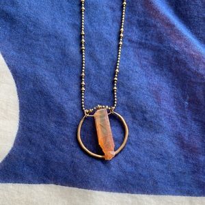 Pink quartz crystal necklace